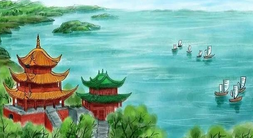 李白岳阳楼赠友人诗 :楼观岳阳尽，川迥洞庭开。雁引愁心去，山衔好月来。