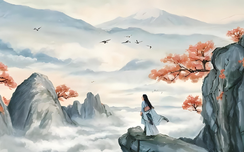 杜甫登泰山: 荡胸生曾云，决眦入归鸟。会当凌绝顶，一览众山小。